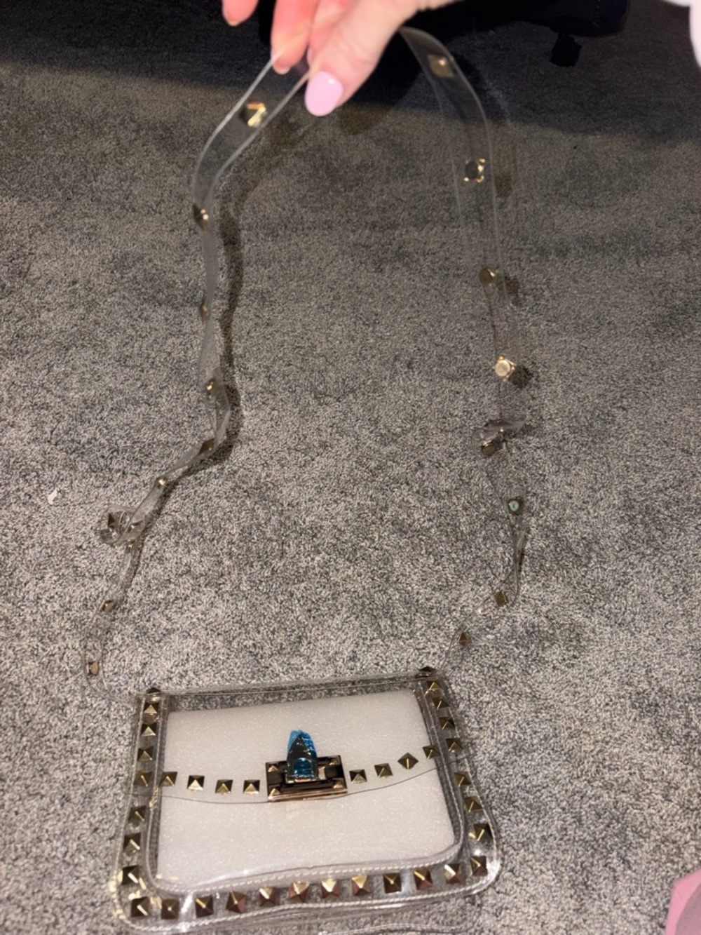 Clear Studded Crossbody Bag with Gold Hardware - Picture 3 of 3